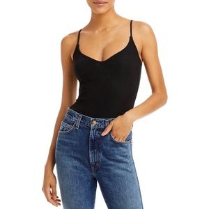 New with tags Aqua Women’s Cami V Neck Ribbed Bodysuit Black size S